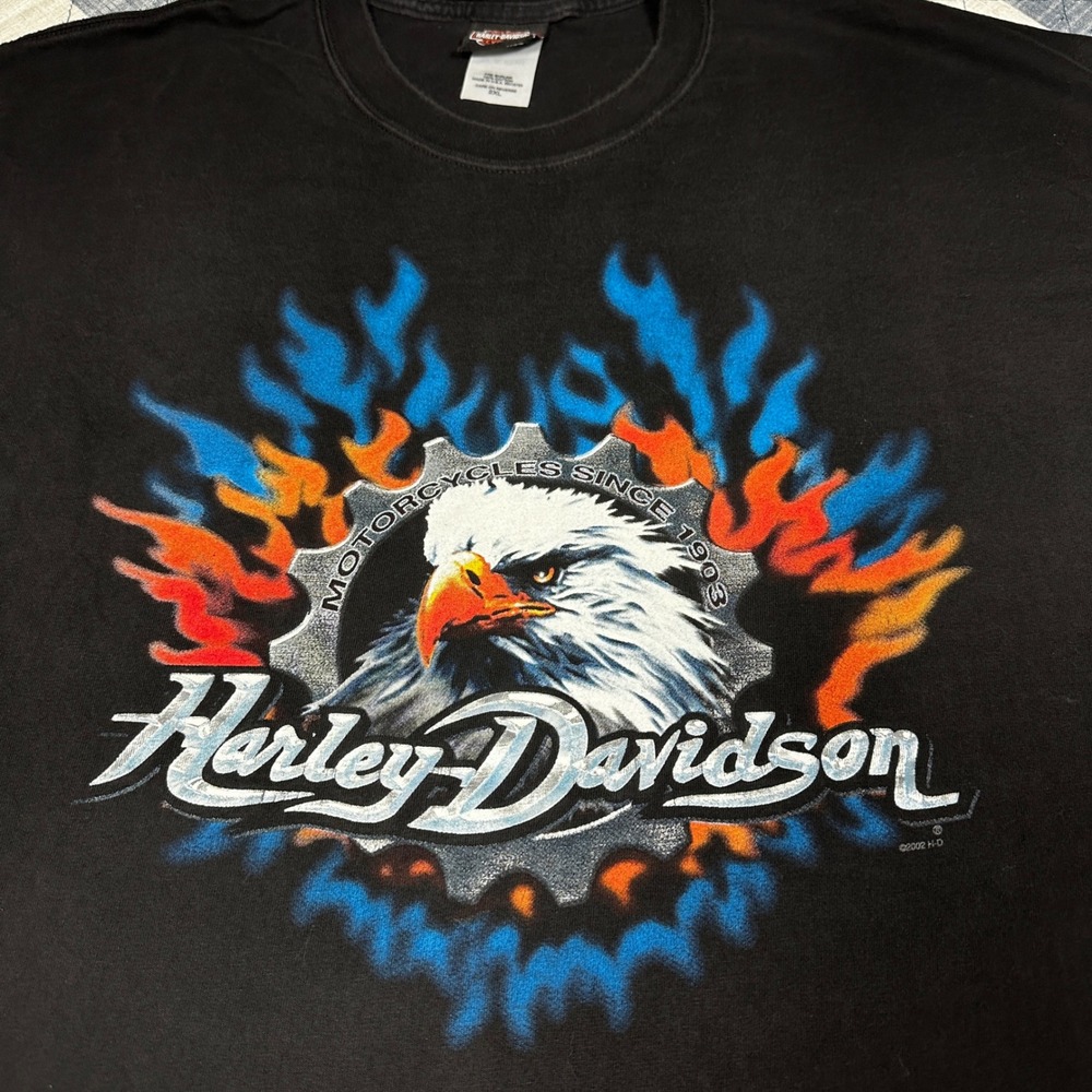 VTG 2002 Harley Davidson Ocala Florida Eagle Flame T-Shirt Mens 2XL Black USA